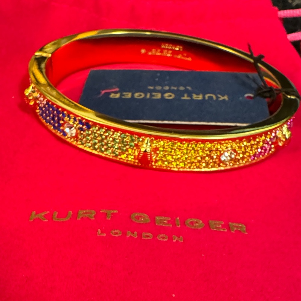 Kurt Geiger Gold Multicolor Crystal Hinged Bangle